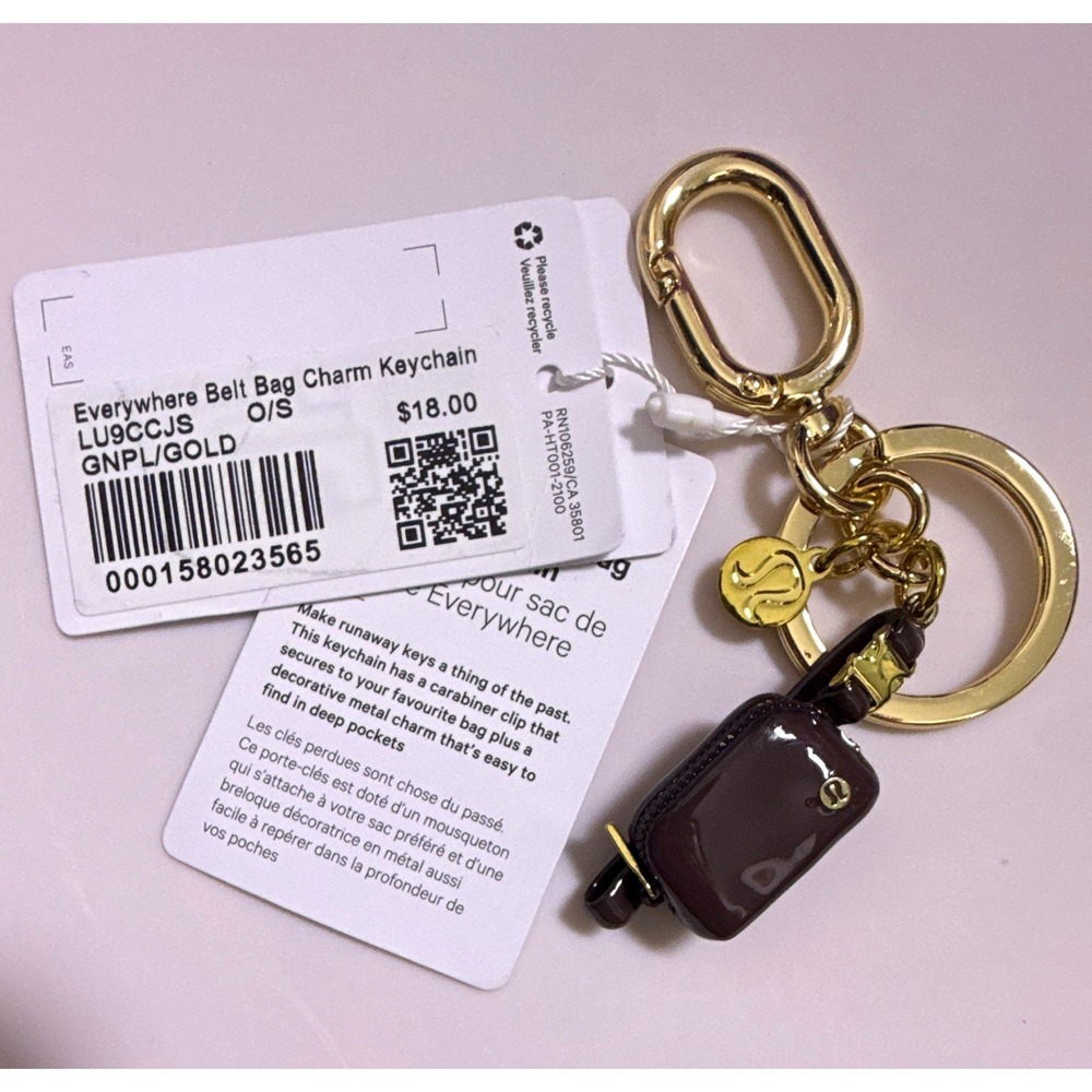 Lululemon Everywhere Belt Bag Charm Keychain Espresso Gold LU9CCJS NEW
